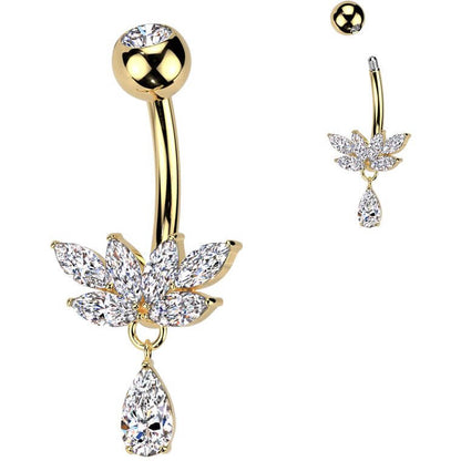 Belly Button Piercing titanium brass zirconia teardrop dangle