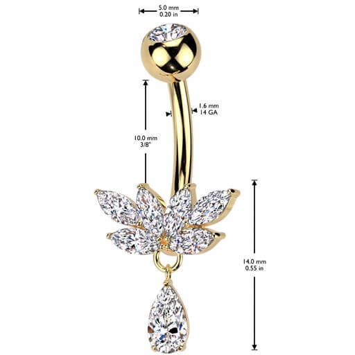 Belly Button Piercing titanium brass zirconia teardrop dangle