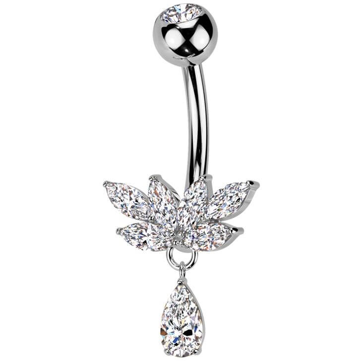 Belly Button Piercing titanium brass zirconia teardrop dangle