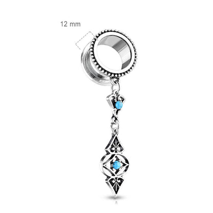 Écarteur Pendentif Tribal Turquoise Argent Filetage Interne