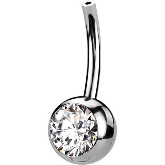 Titanio Piercing Ombelico Sfera Superiore con zircone Push-In