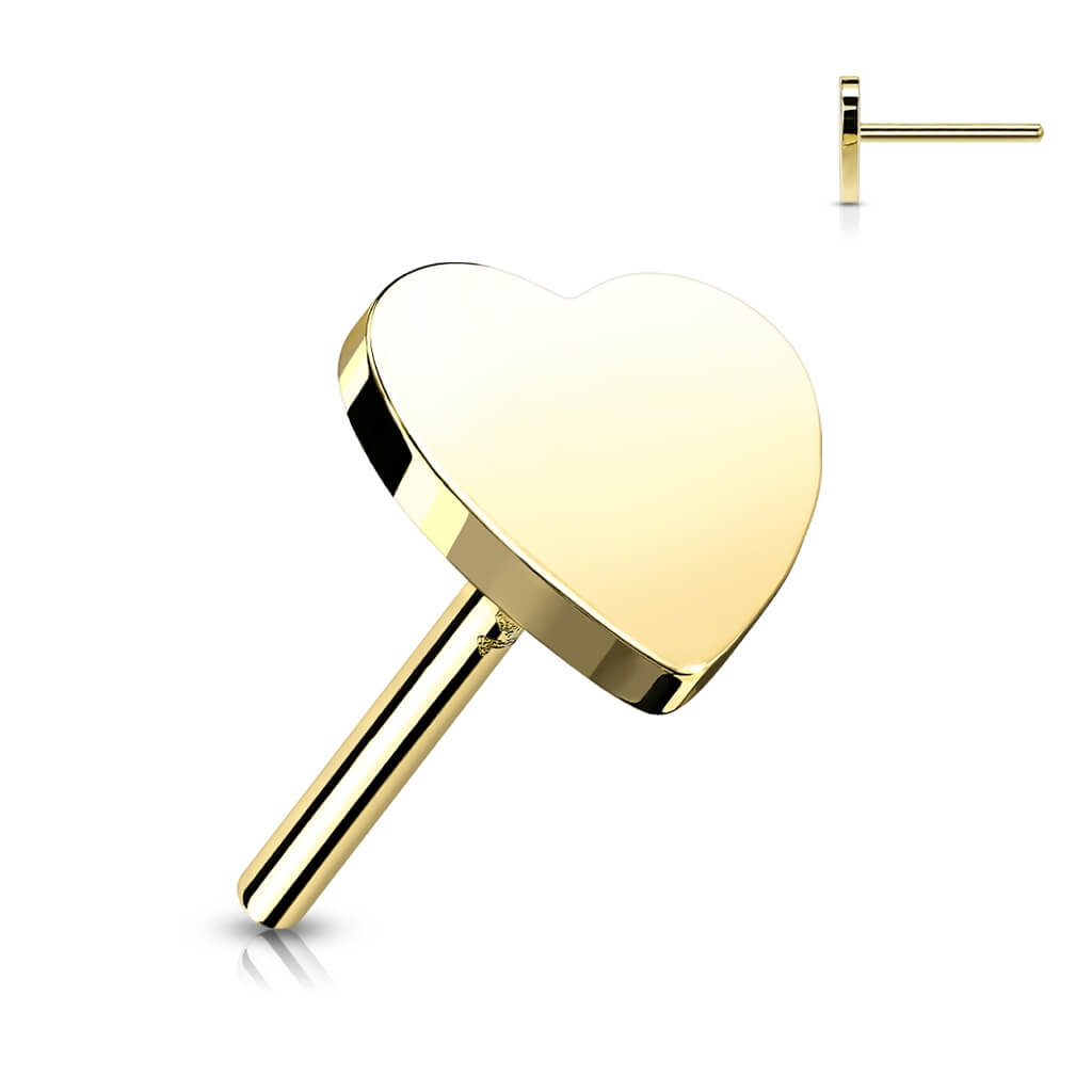 Solid Gold 14 Carat top heart flat Push-In