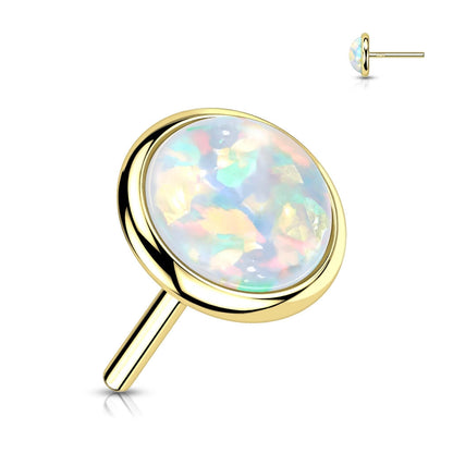 14 Karat Gold Top Opal Rund Flach Gelbgold Weißgold Push-In