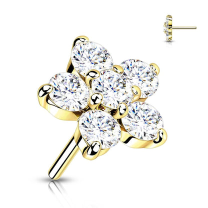 14 Karat Gold Top Blume Zirkonia Gelbgold Weißgold Push-In