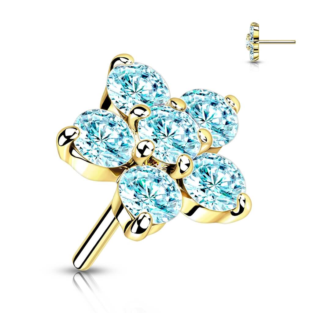 14 Karat Gold Top Blume Zirkonia Gelbgold Weißgold Push-In