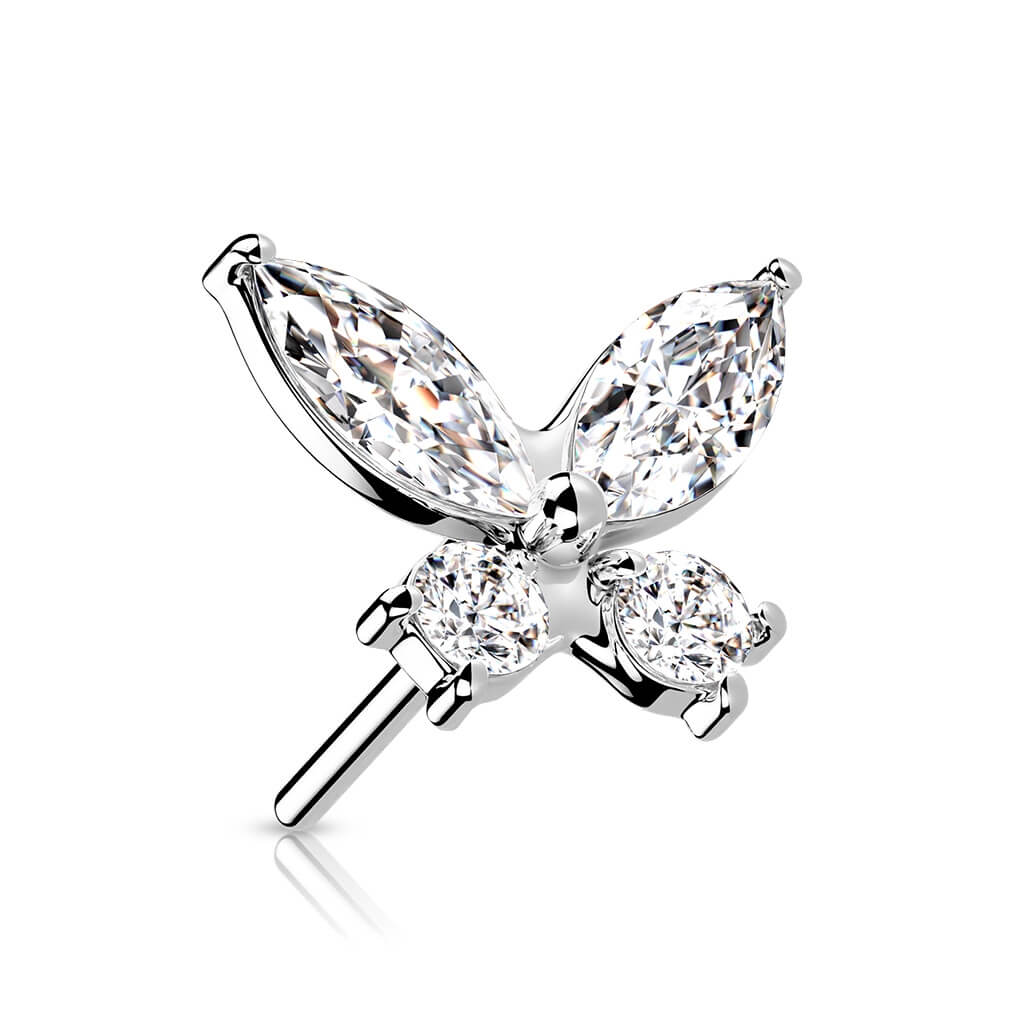 Solid Gold 14 Carat Top Butterfly Zirconia Push-In