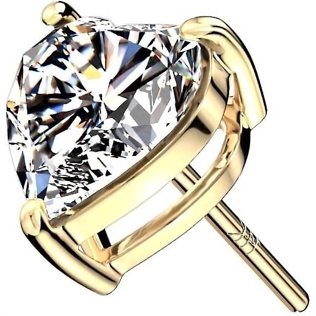 Solid Gold 14 Carat Top Heart Zirconia Push-In