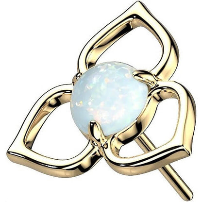 Solid Gold 14 Carat Top Flower Zirconia Opal Push-In