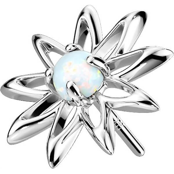 Solid Gold 14 Carat Top Flower Zirconia Opal Push-In