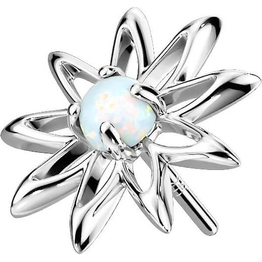 Solid Gold 14 Carat Top Flower Zirconia Opal Push-In