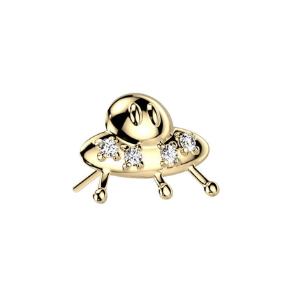 Solid Gold 14 Carat Top UFO Zirconia Push-In