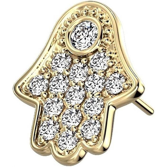 Solid Gold 14 Carat top hamsa hand zirconia Push-In