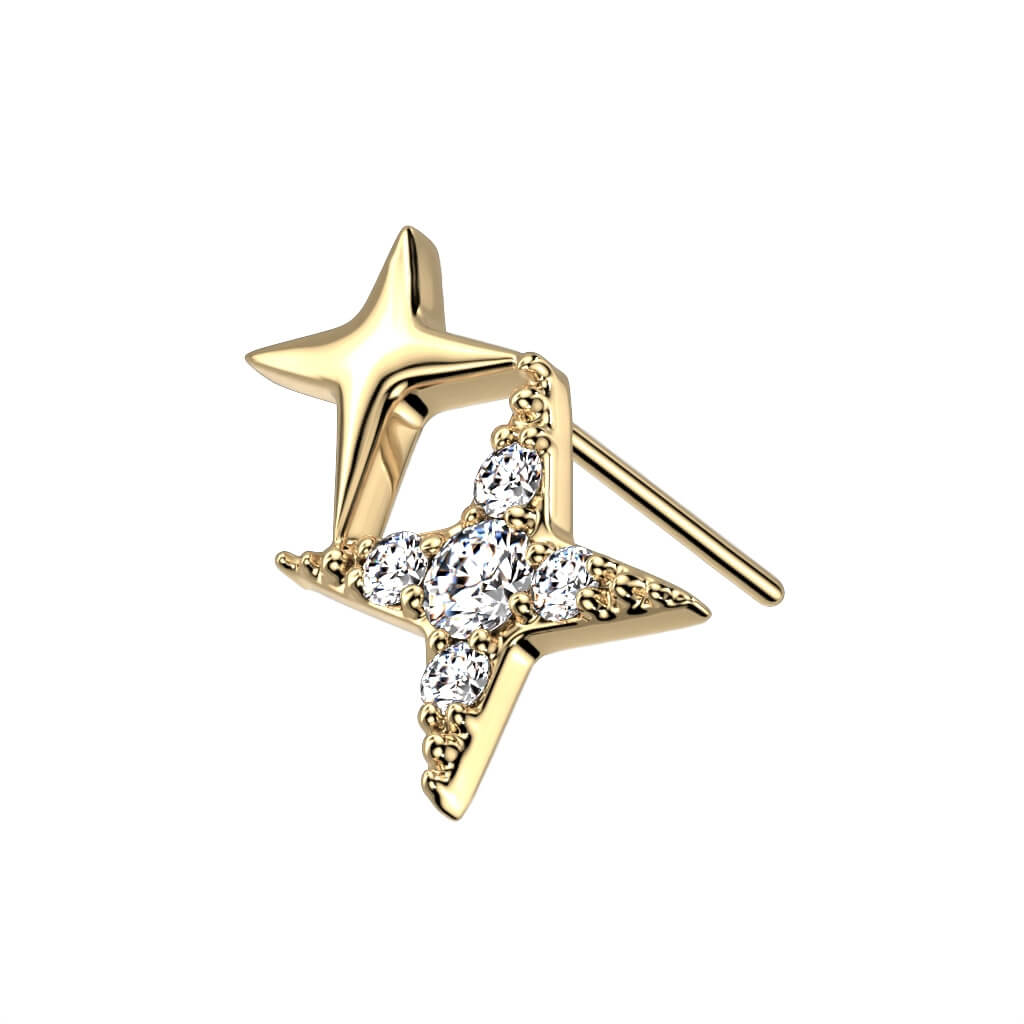 Solid Gold 14 Carat Top Stars Zirconia Push-In