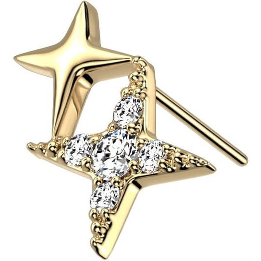 Solid Gold 14 Carat Top Stars Zirconia Push-In