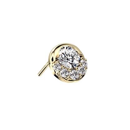 Solid Gold 14 Carat Top Round Zirconia Push-In