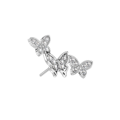 Solid Gold 14 Carat Top Butterfly Zirconia Push-In