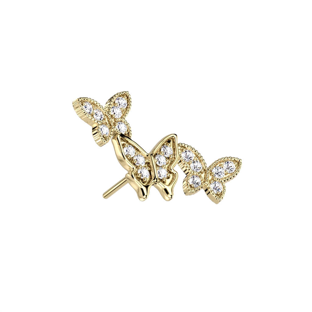 Solid Gold 14 Carat Top Butterfly Zirconia Push-In