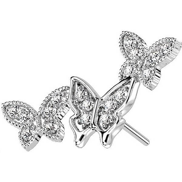 Solid Gold 14 Carat Top Butterfly Zirconia Push-In