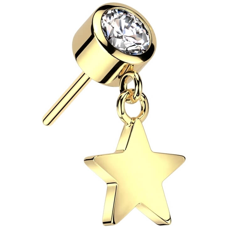 Solid Gold 14 Carat top star dangle zirconia Push-In