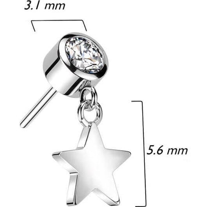 Solid Gold 14 Carat top star dangle zirconia Push-In