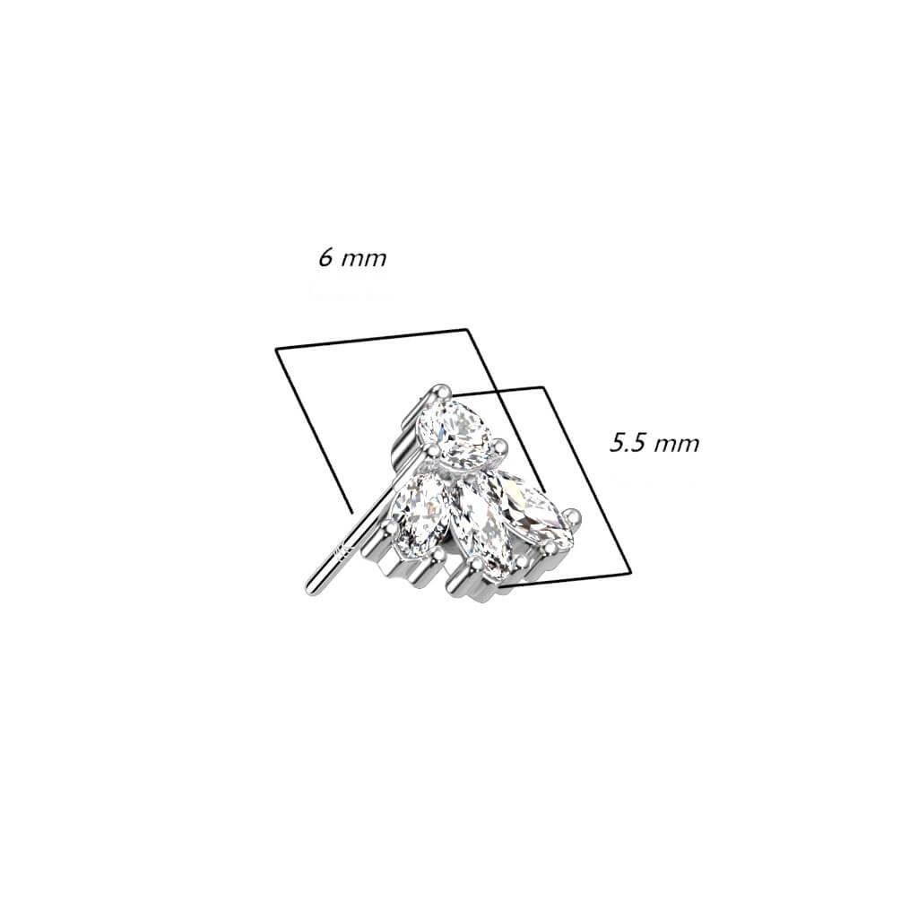 Or 14kt Embout Embout 4 Zircones Enfoncer