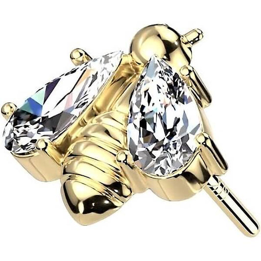 Solid Gold 14 Carat top bee zirconia Push-In