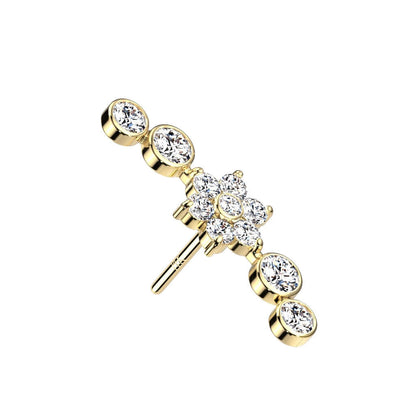 Solid Gold 14 Carat Top Flower Zirconia Push-In