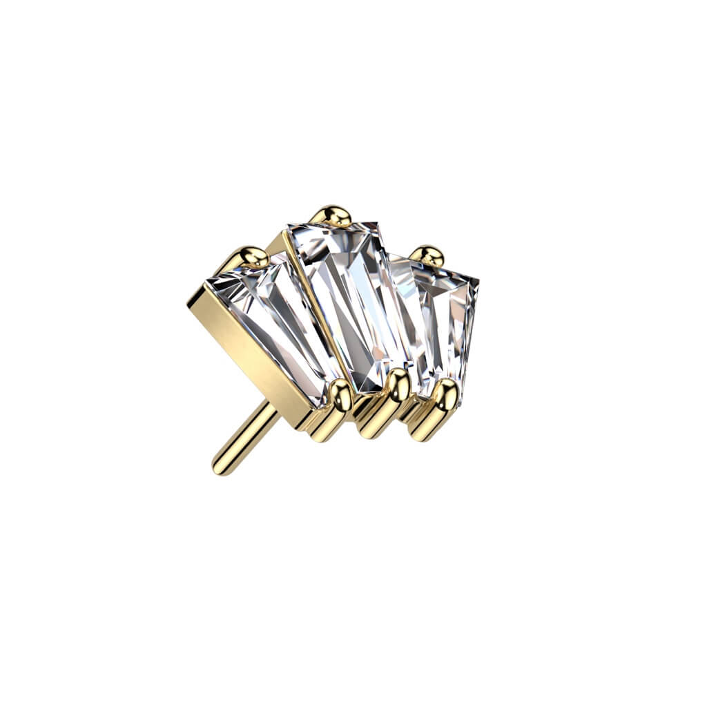 Oro 14kt Top Baguette 3 Circonitas Push In