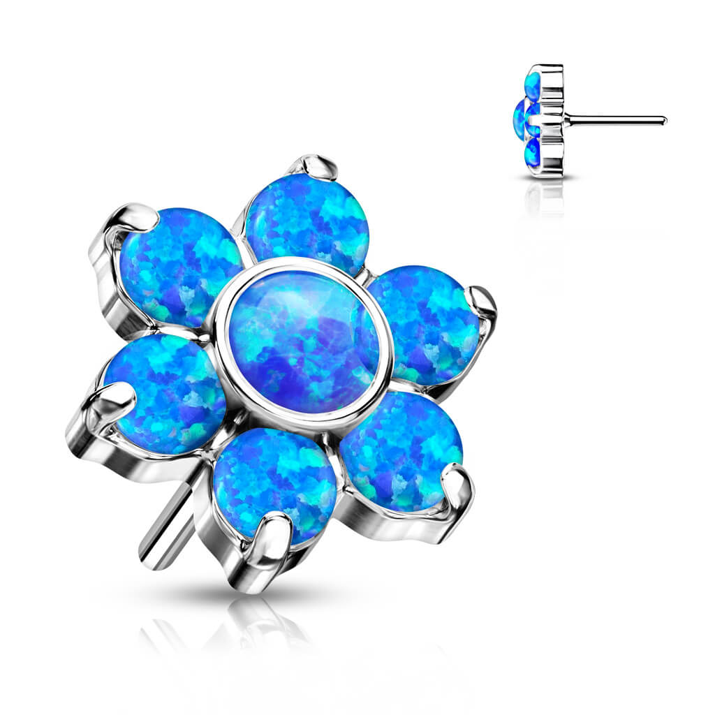 Titanium Top Flower Opal Silver Push-In