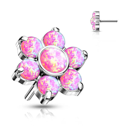 Titanium Top Flower Opal Silver Push-In