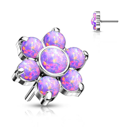 Titanium Top Flower Opal Silver Push-In