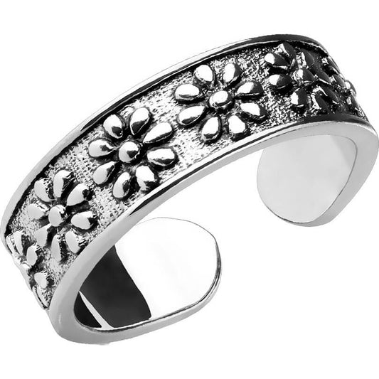 Anneau Fleur Argent Ajustable