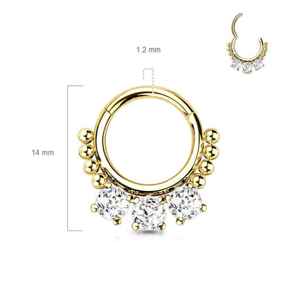 Anello Piercing 3 zirconi tondi Clicker