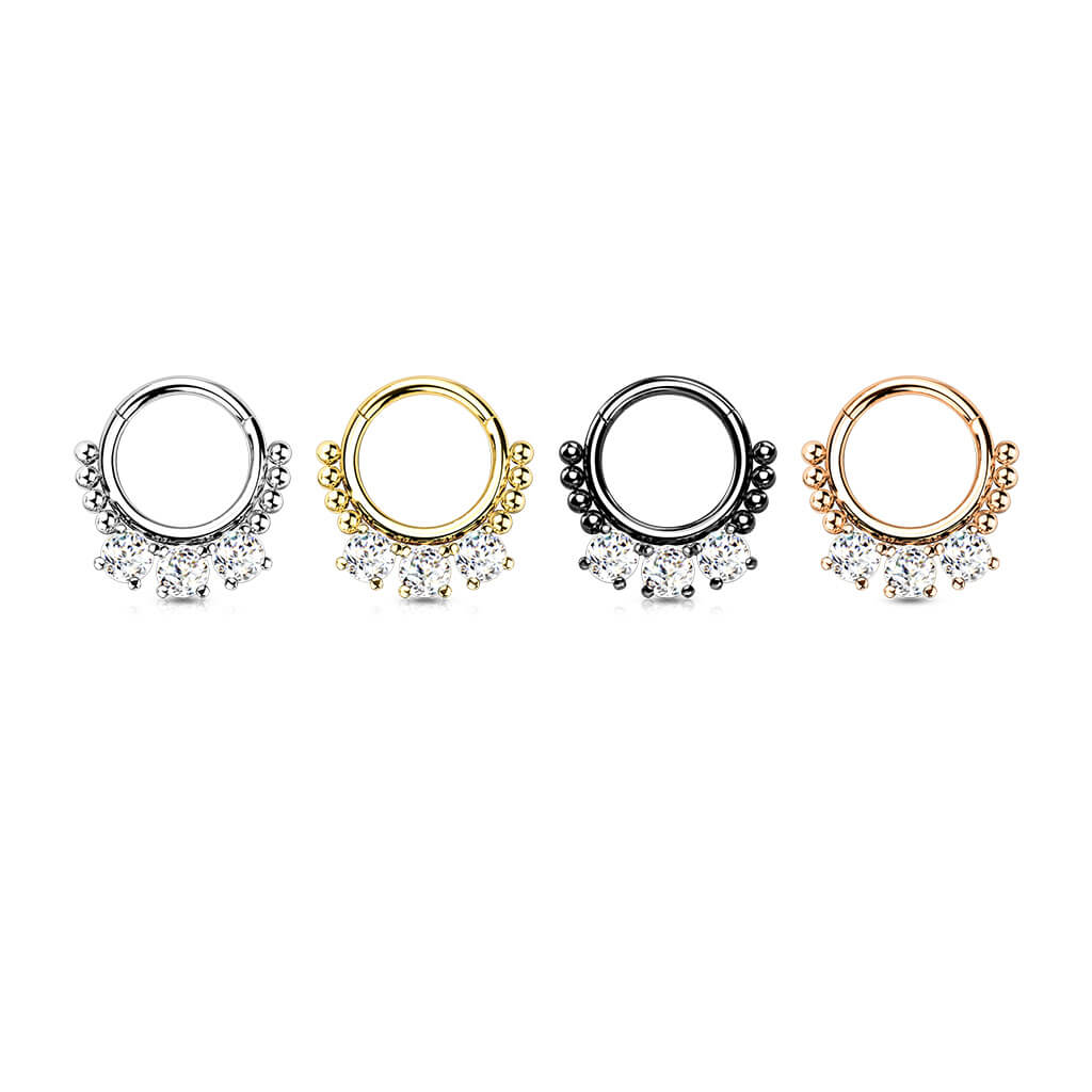 Anello Piercing 3 zirconi tondi Clicker