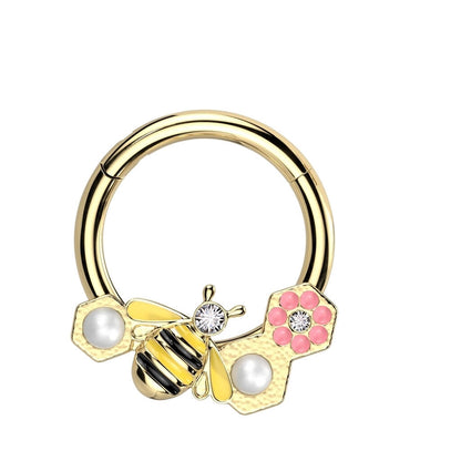 Anillo Abeja y flores con circonita Clicker