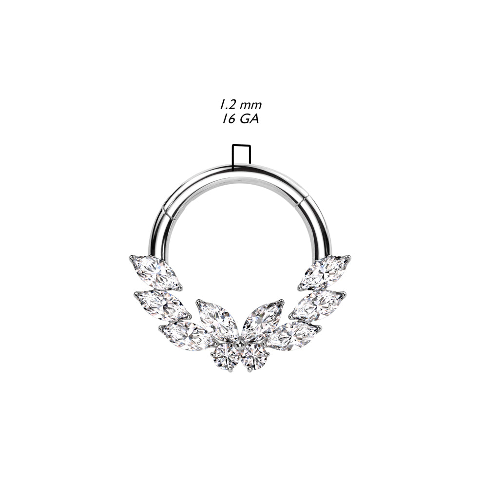 Anello Piercing Farfalla e foglie di zircone Clicker