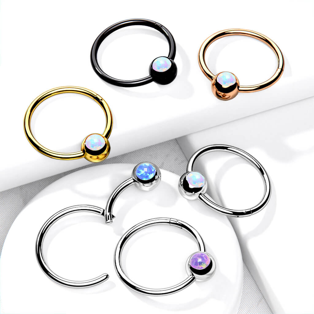 Anello Piercing Sfera in opale Clicker