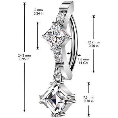 Belly Button Piercing square dangle zirconia