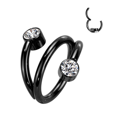 Titanium Ring Double Row Ball Zirconia Clicker