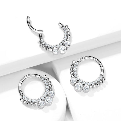 Titanio Anello Piercing Argento e zirconi Clicker