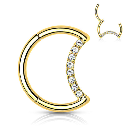 Titanio Anello Piercing  Luna di zirconi Clicker