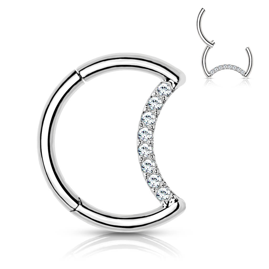 Titanio Anello Piercing  Luna di zirconi Clicker