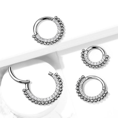 Titanio Anello Piercing Motivo a sfere d´argento e zirconi Clicker