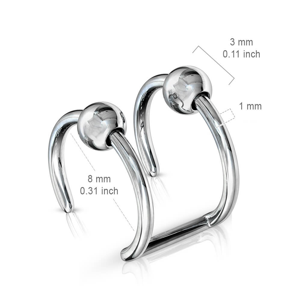 Faux Piercing aux oreilles Double Ligne Bille Argent Pliable