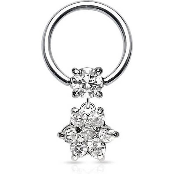 Ring Flower dangle Zirconia Silver Captive Bead