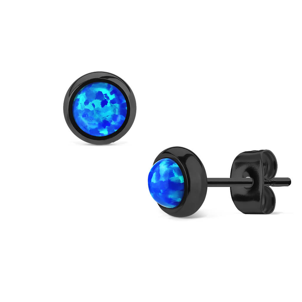 Bouton d'Oreille Opale Ronde Noire