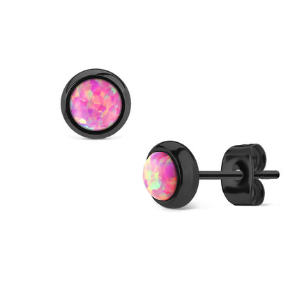 Bouton d'Oreille Opale Ronde Noire