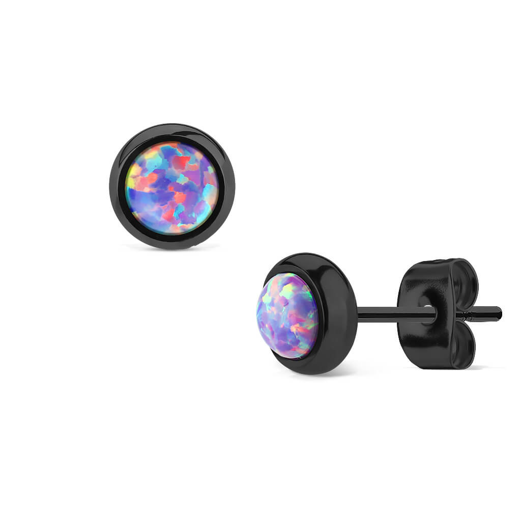 Bouton d'Oreille Opale Ronde Noire