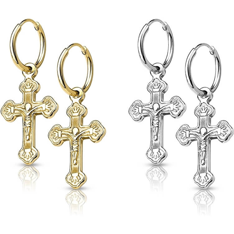 Bouton d'Oreille Pendentif Croix