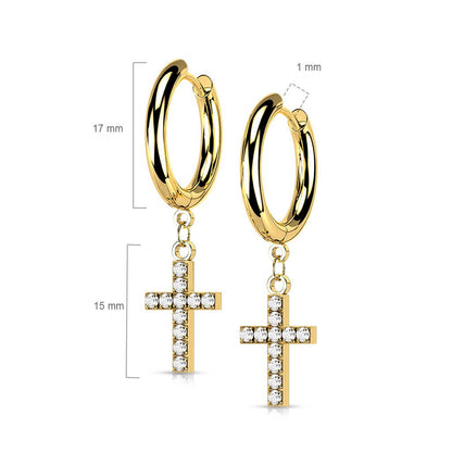 Boucle d'Oreille Pendentif Croix Zircone Cliqueur